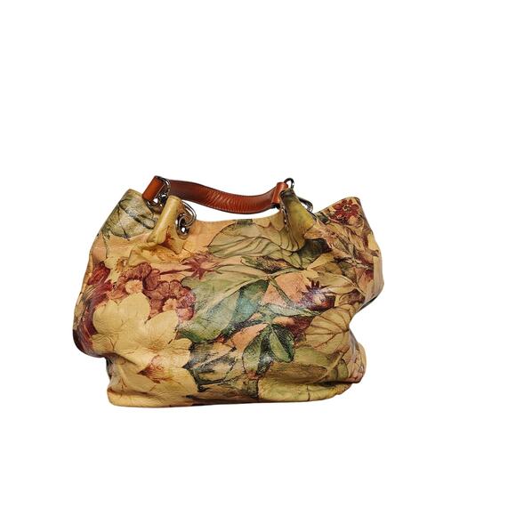 Maurizio Taiuti Floral-Print Leather Hobo Bag – Yellow/Multi, Boho Slouchy Tote - Picture 1 of 7